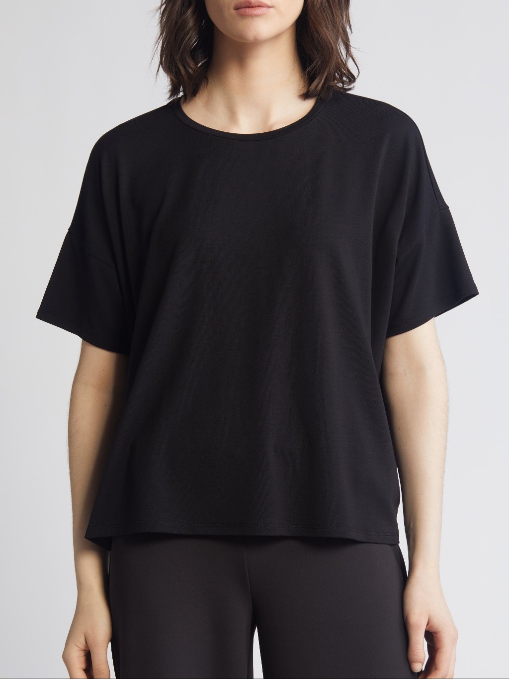 Eileen Fisher Boat Neck Boxy T-Shirt, Black, Size Medium